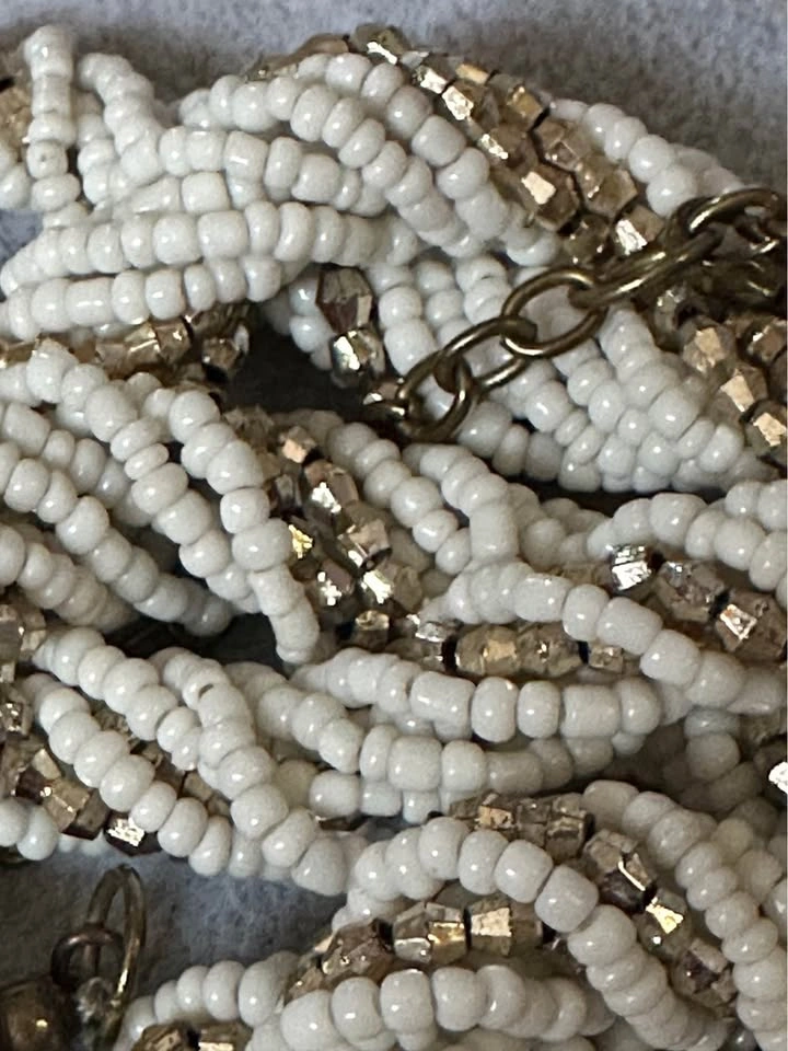Vintage White and Gold Beaded Rope Necklace - photo 5