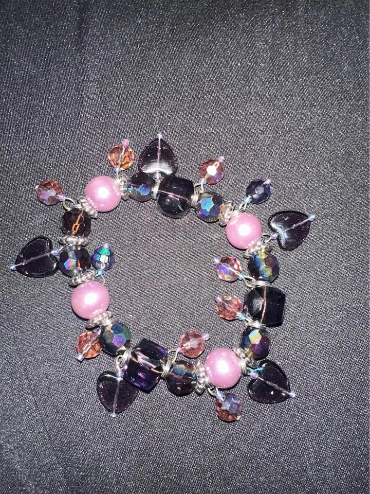 Glass crystal bead bracelet stretchy purple tone - photo 2