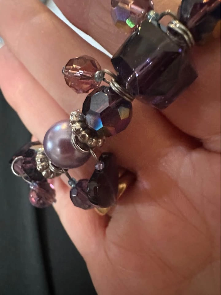 Glass crystal bead bracelet stretchy purple tone - photo 4