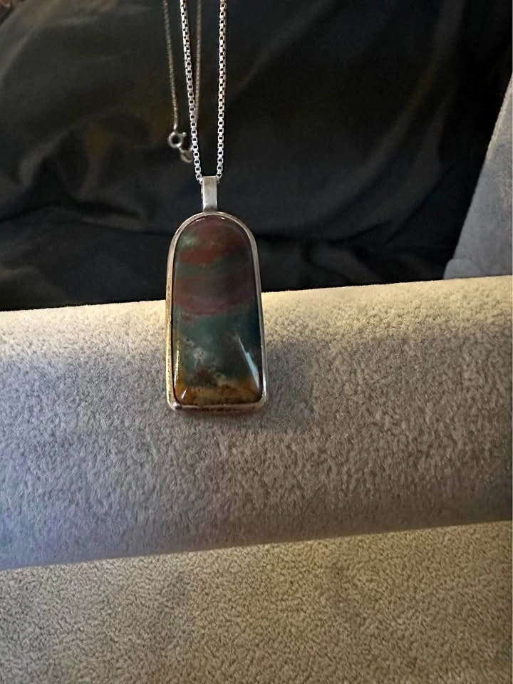 Indonesian Jasper Cabochon Necklace - Red, Blue, Orange, Green