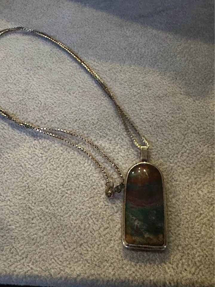 Indonesian Jasper Cabochon Necklace - Red, Blue, Orange, Green - photo 2