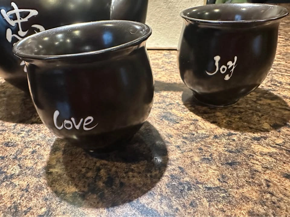 Black Teaopia Tea Pot Set 5 Pieces With White Chinese Characters - photo 2