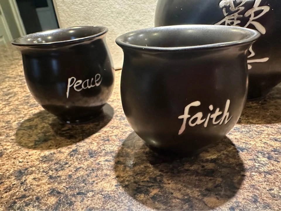 Black Teaopia Tea Pot Set 5 Pieces With White Chinese Characters - photo 3