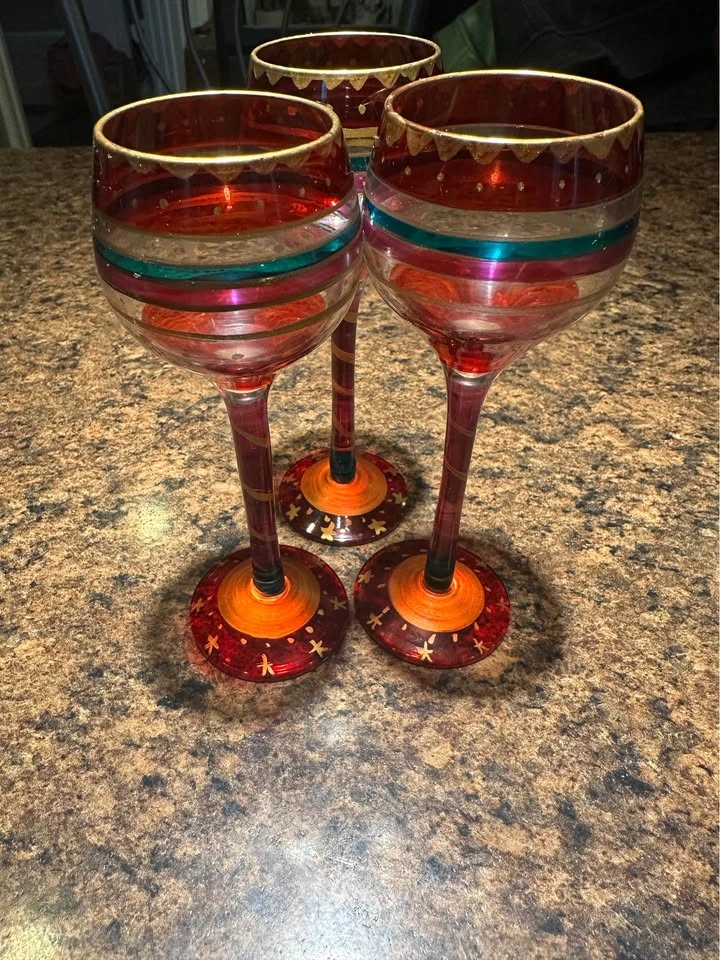 VTG Pier One hand painted Balloon Goblets - photo 2
