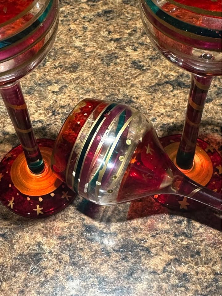 VTG Pier One hand painted Balloon Goblets - photo 4
