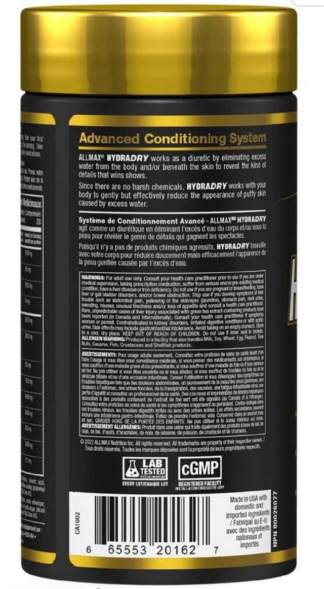 ALLMAX HydraDRY Pre-Contest Water Loss Supplement - photo 3