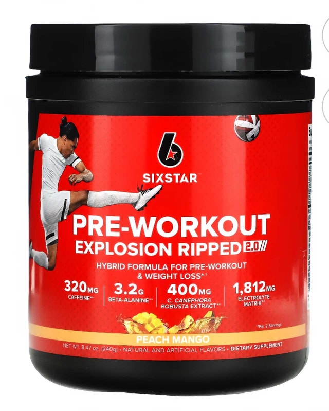 SIXSTAR Pre-Workout Explosion Ripped 2.0, Peach Mango