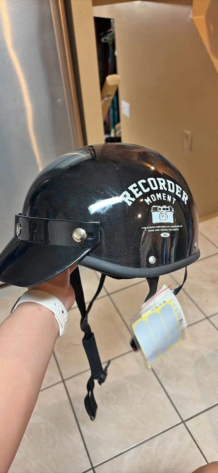 Black Recorder Moment Motorcycle Half Helmet