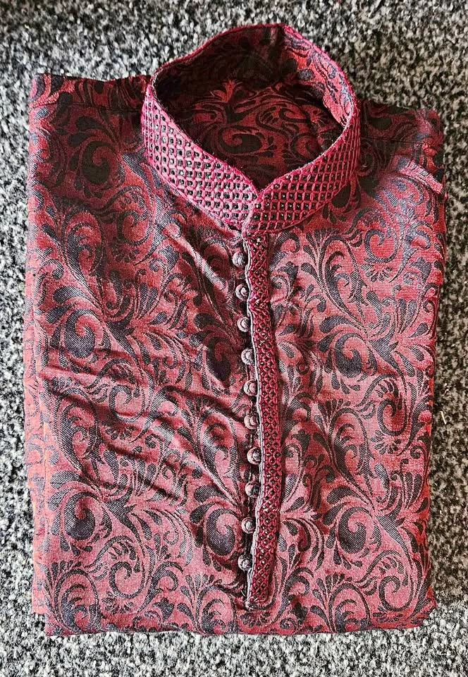 Men's Kurta knee length (Maroon/ Deep Red)-Manyavar