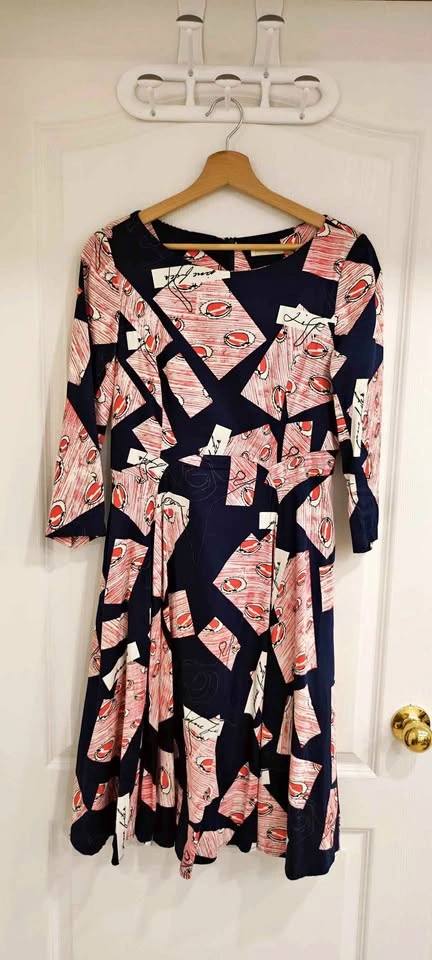 Unique Navy Pink Designer Dress, Size Small