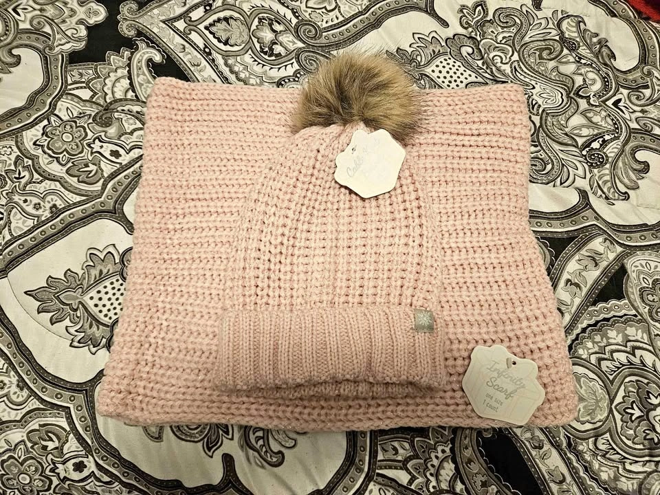 Pink Sparkle Winter Beanie and Scarf Set