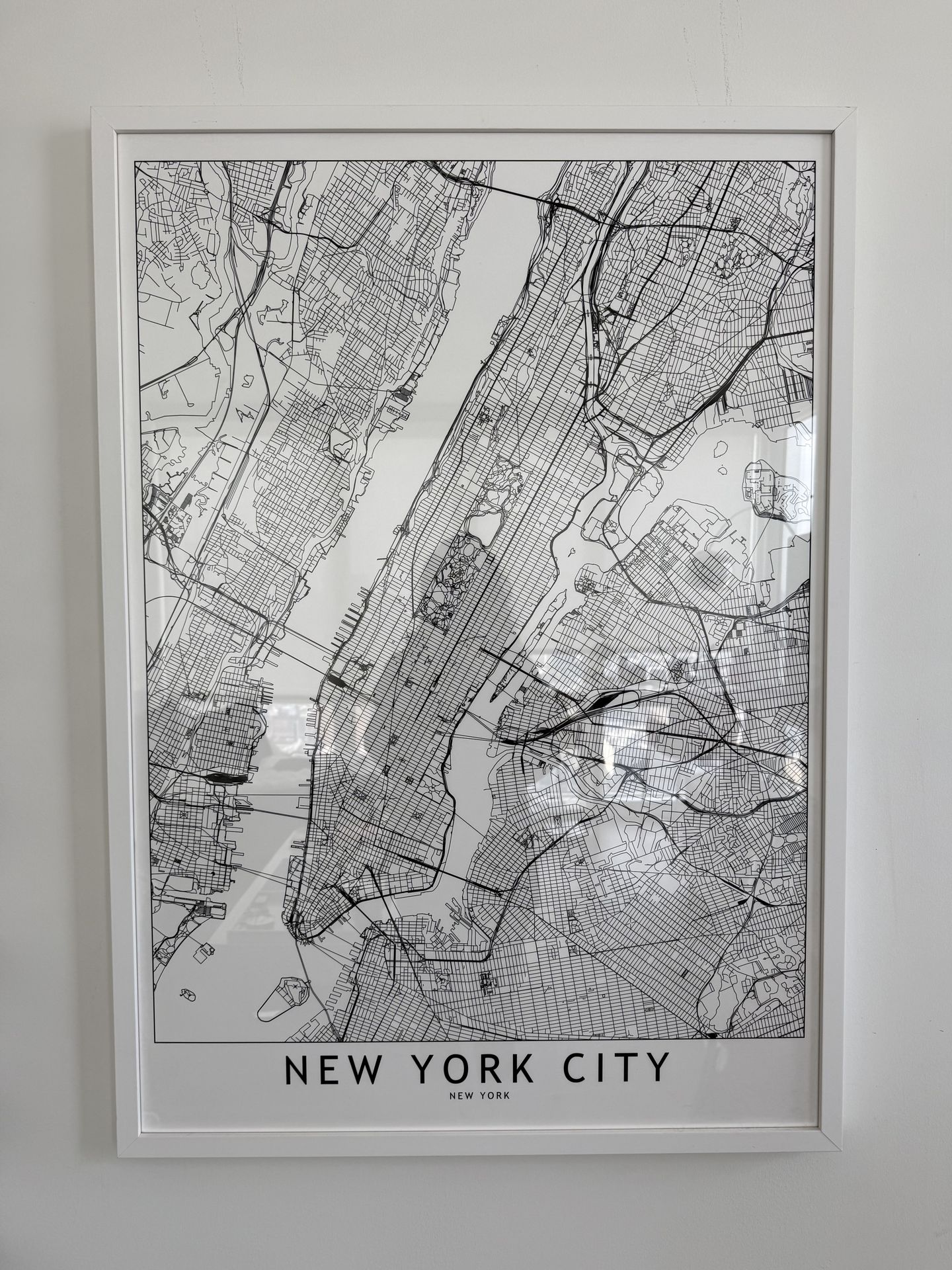 Framed B&W NYC City Map Art Print - XL modern wall art