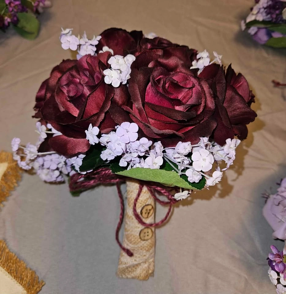 Plum Purple Bridesmaid Wedding Bouquets Flower Girl Baskets - photo 2