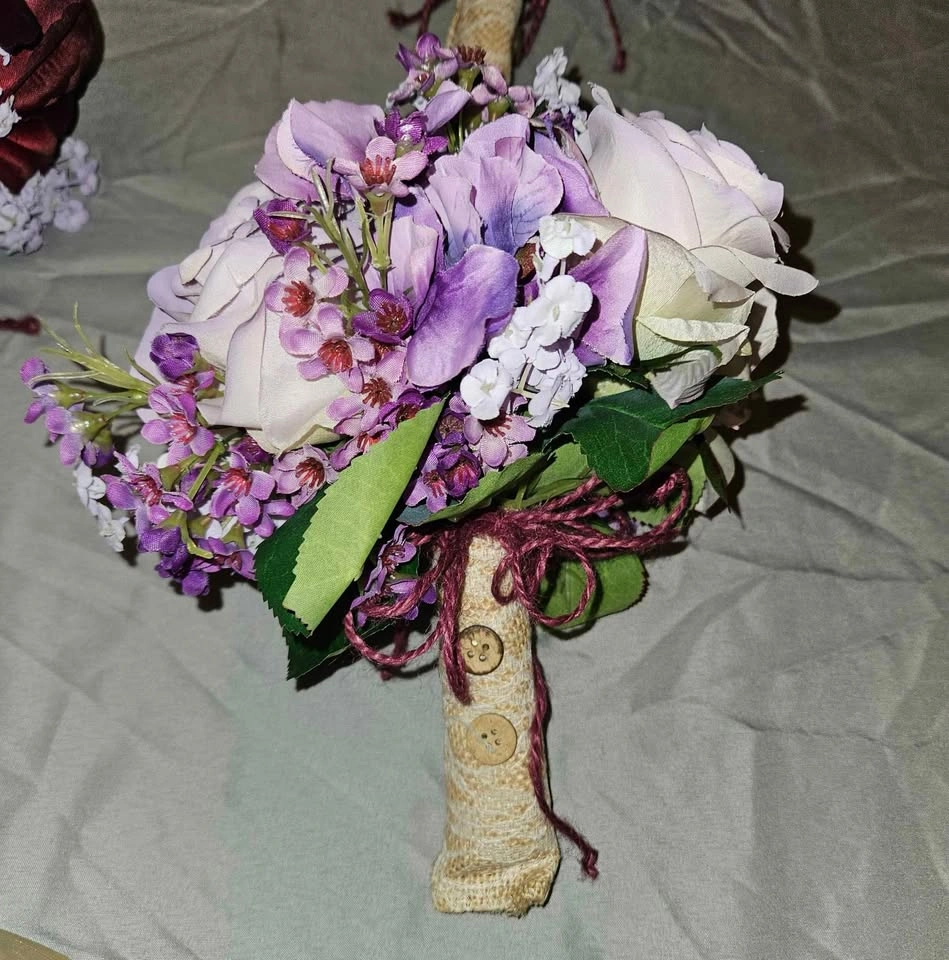 Plum Purple Bridesmaid Wedding Bouquets Flower Girl Baskets - photo 3