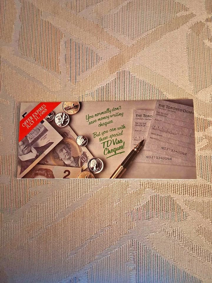 Vintage 1988 TD Bank Flyer with TD Visa Cheques