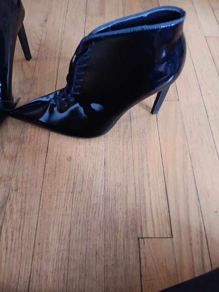 Zara Black Patent Leather Lace-Up Ankle Boots Size 39 (size 8) - photo 3