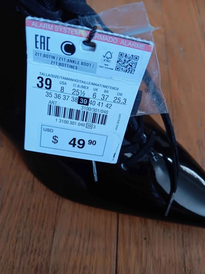 Zara Black Patent Leather Lace-Up Ankle Boots Size 39 (size 8) - photo 5