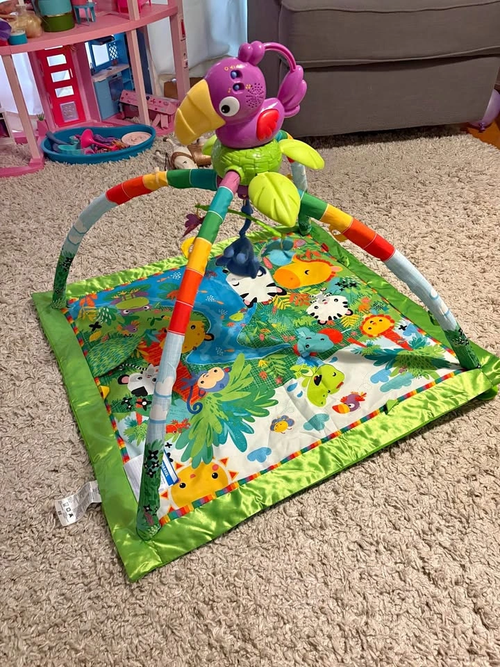 Baby play mat with animal musical mobile - like new!