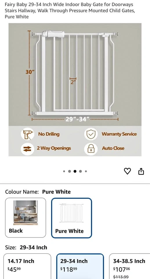White Baby/Pet Safety Gate (Adjusting knobs/screws not included)