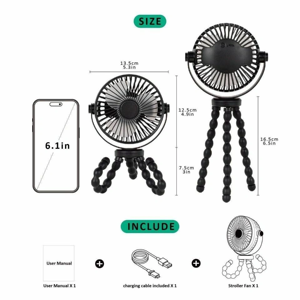 Mini Portable Fan Flexible Tripod USB Rechargeable - photo 2