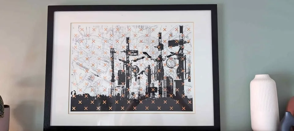 Framed screen print artwork in custom frame thumbnail