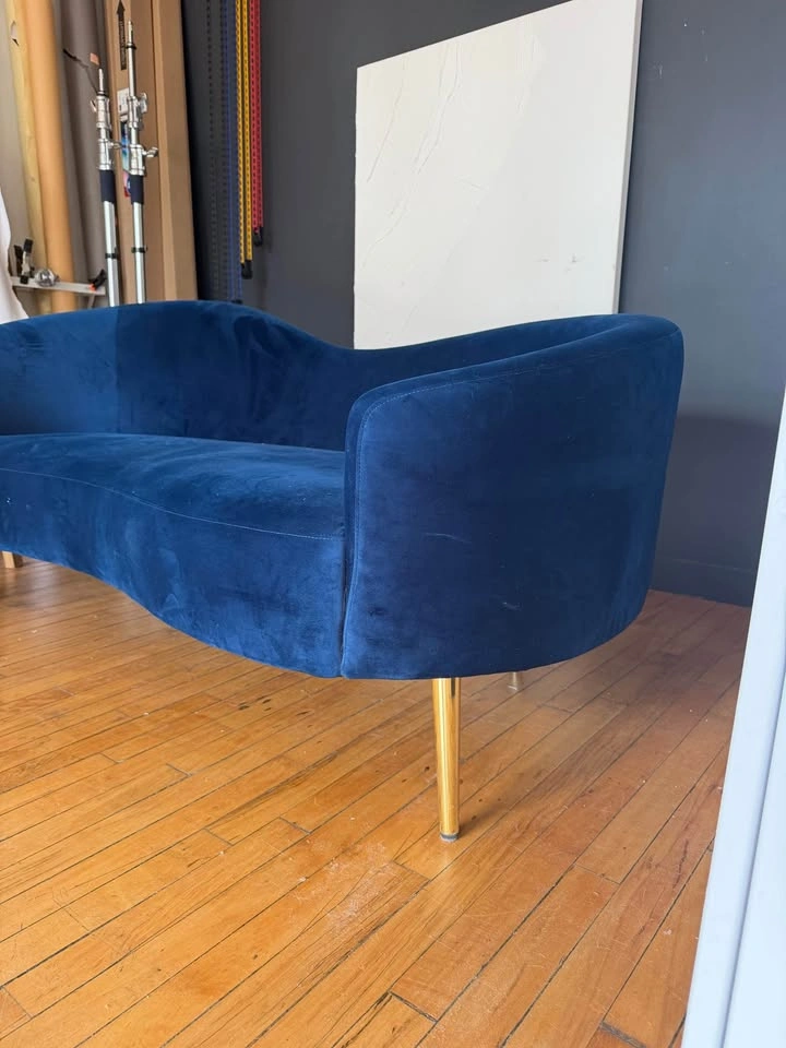 Blue Velvet Curved Loveseat - photo 2