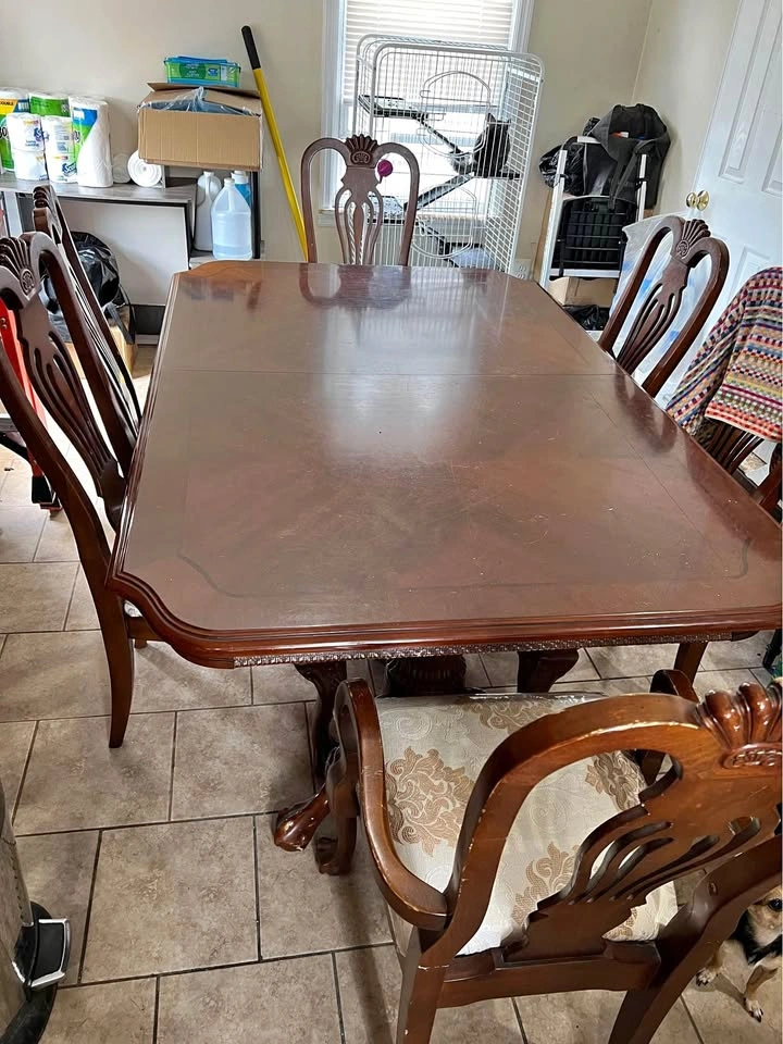 Real Wood Dining Table with 6 Chairs