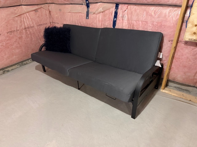 Futon / Sofabed - Black Metal Base, Grey Mattress