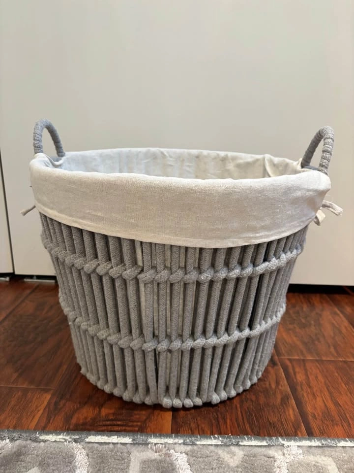 Gray Rope Storage Basket with White Cotton Lining - photo 4
