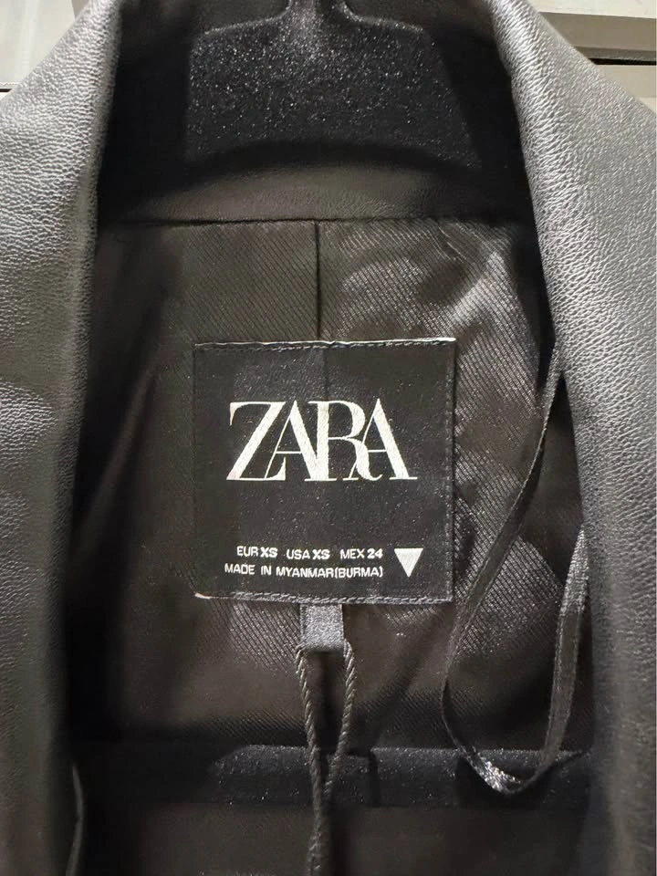 Zara Black Faux Leather Double-Breasted Blazer Jacket XS - photo 3