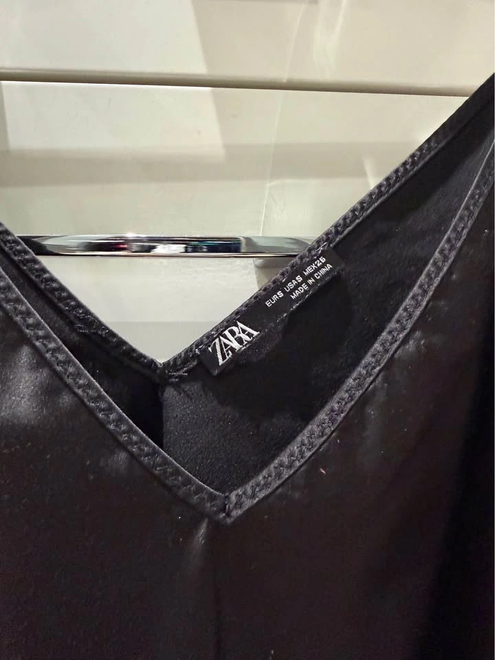 Zara Black Satin Effect V-Neck Cami - Size Small - photo 2