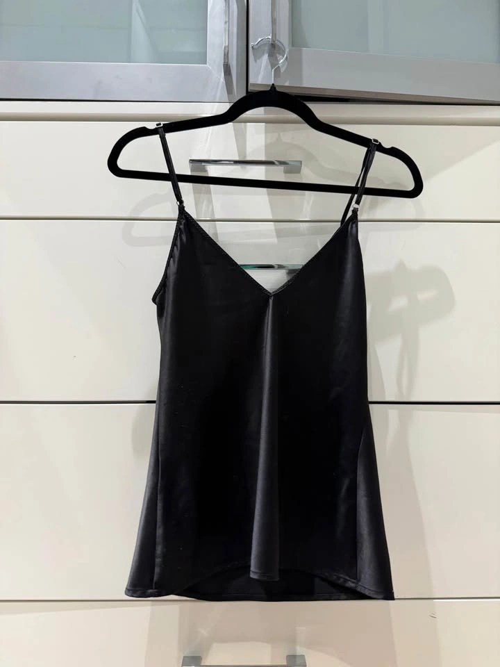 Zara Black Satin Effect V-Neck Cami - Size Small - photo 3