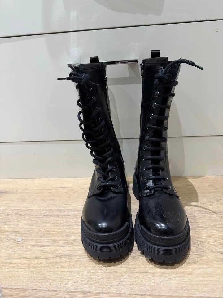 L'intervalle Black Leather Lace-Up Combat Boots - Size 37 (7) - photo 4