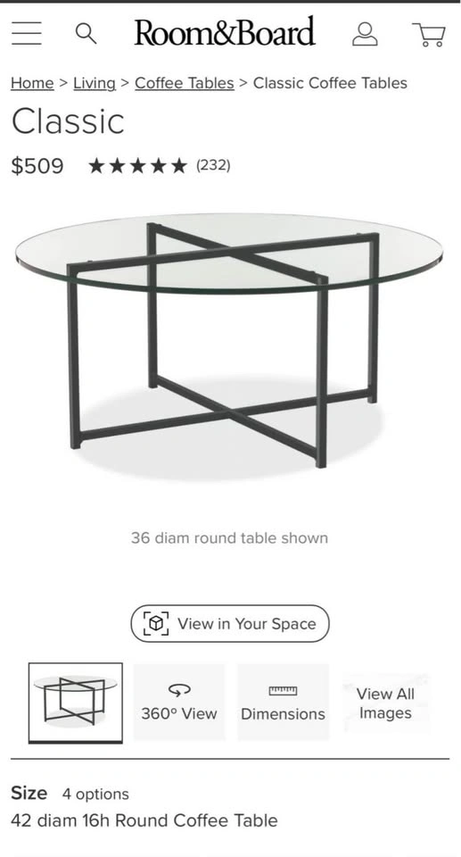 Room & Board Classic Glass Round Coffee Table - Black Iron - photo 2