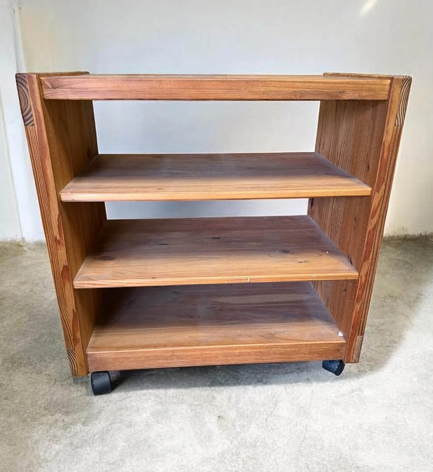 Craftsman Solid Oak Wood Rolling 3 Shelf Storage Cart