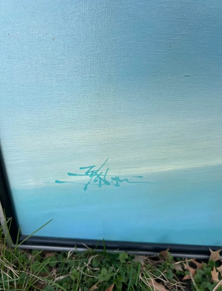 Huge Painting Signed Seagull Art framed Vintage 37” x 37” - photo 2