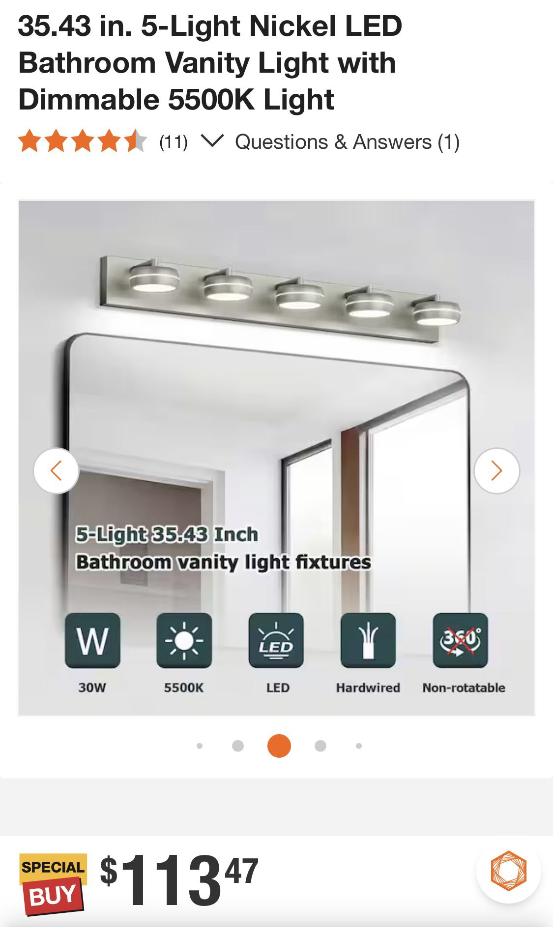 35.43 in. 5-Light Nickel LED Bathroom 🥕 Vanity Light - photo 3