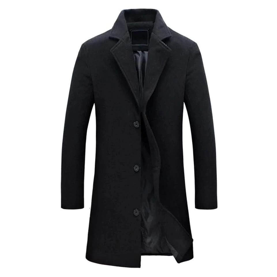 Black Men's Stylish Long Light Trench Coat