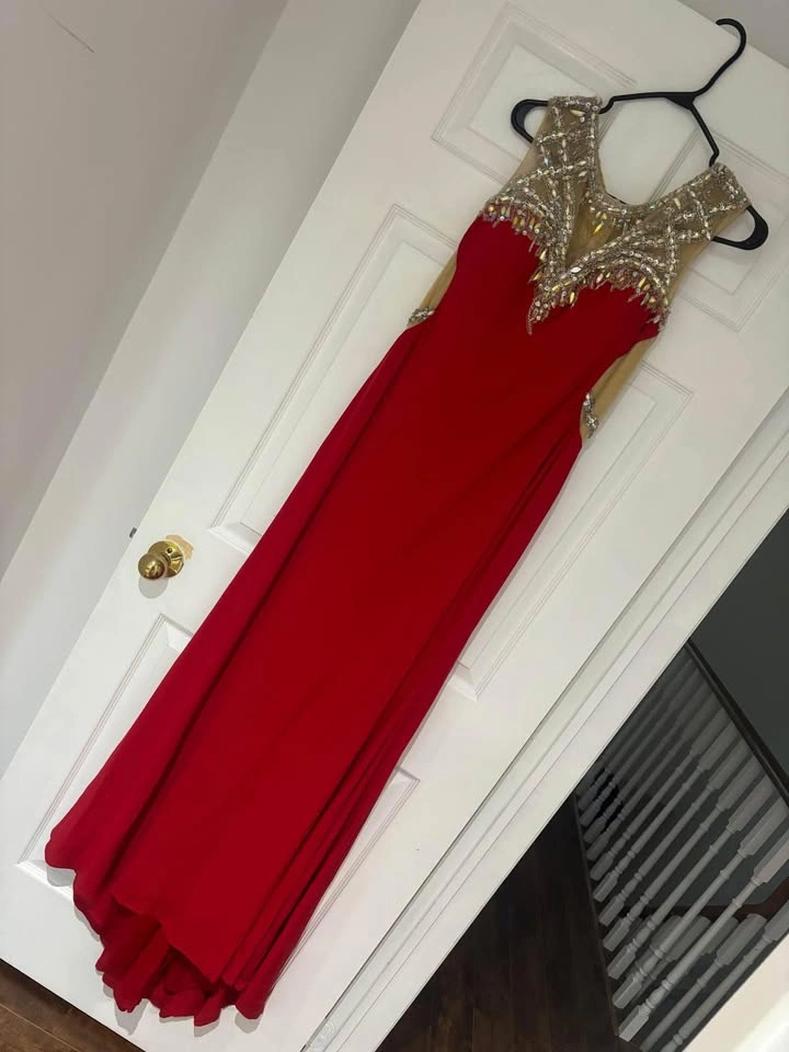 Red rhinestone evening gown
