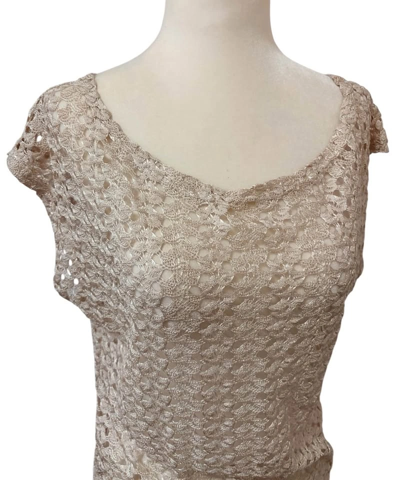Cover Me Crochet Knit Swim Cover Up Dress Small Beige Metallic S - photo 3