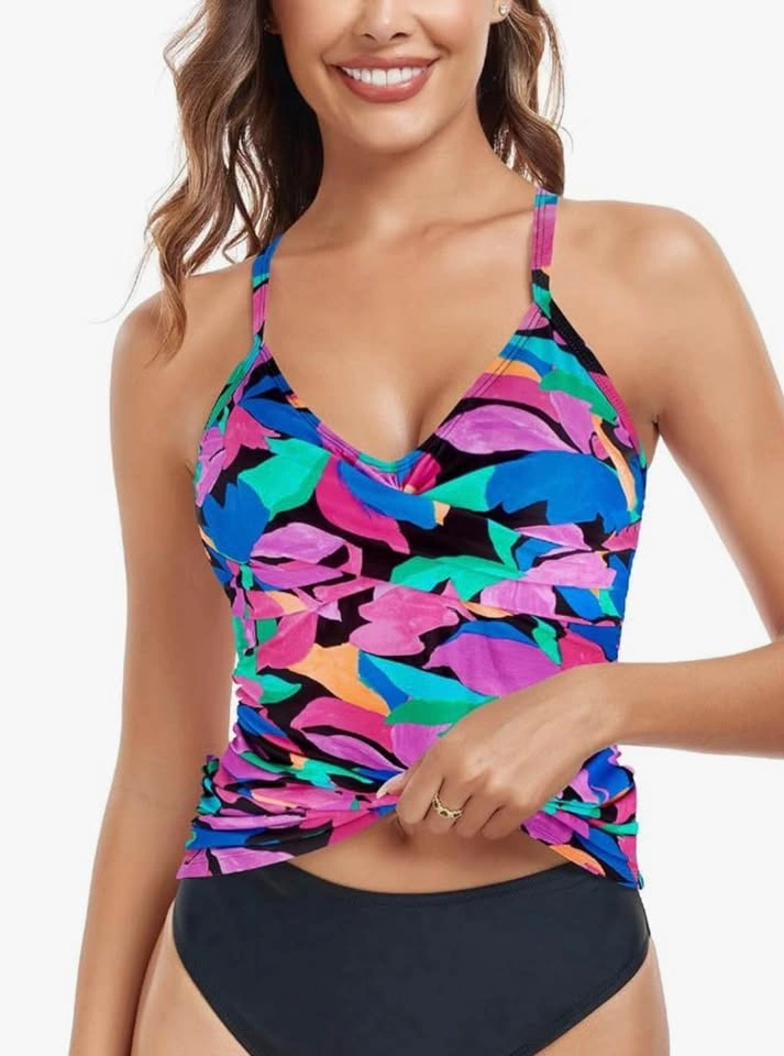 NEW Relleciga 90's Style Plus Size XXL Colourful Tankini Top - photo 3