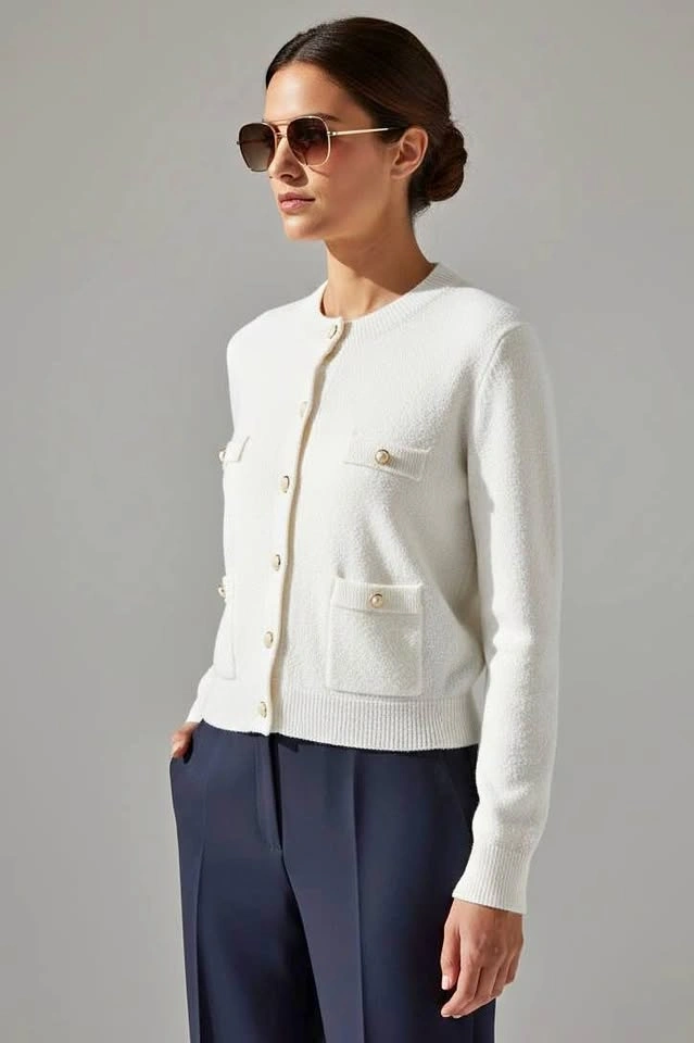 Mango MNG Textured Knit Large Cardigan White Boucle Style Sweate