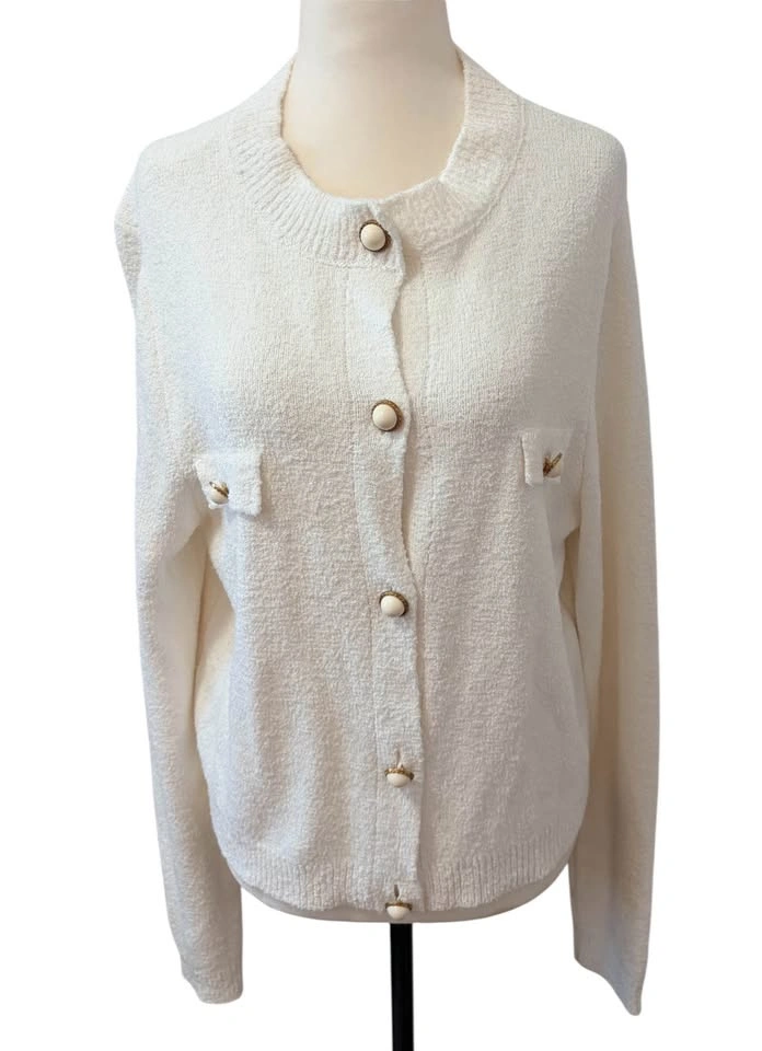 Mango MNG Textured Knit Large Cardigan White Boucle Style Sweate - photo 2