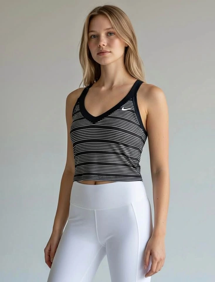 Nike Striped V-Neck Athletic Tank Top - Size L