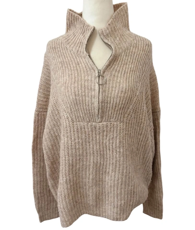 George Womens Quarter Zip Ribbed Knit Sweater Size Large Beige O - photo 2