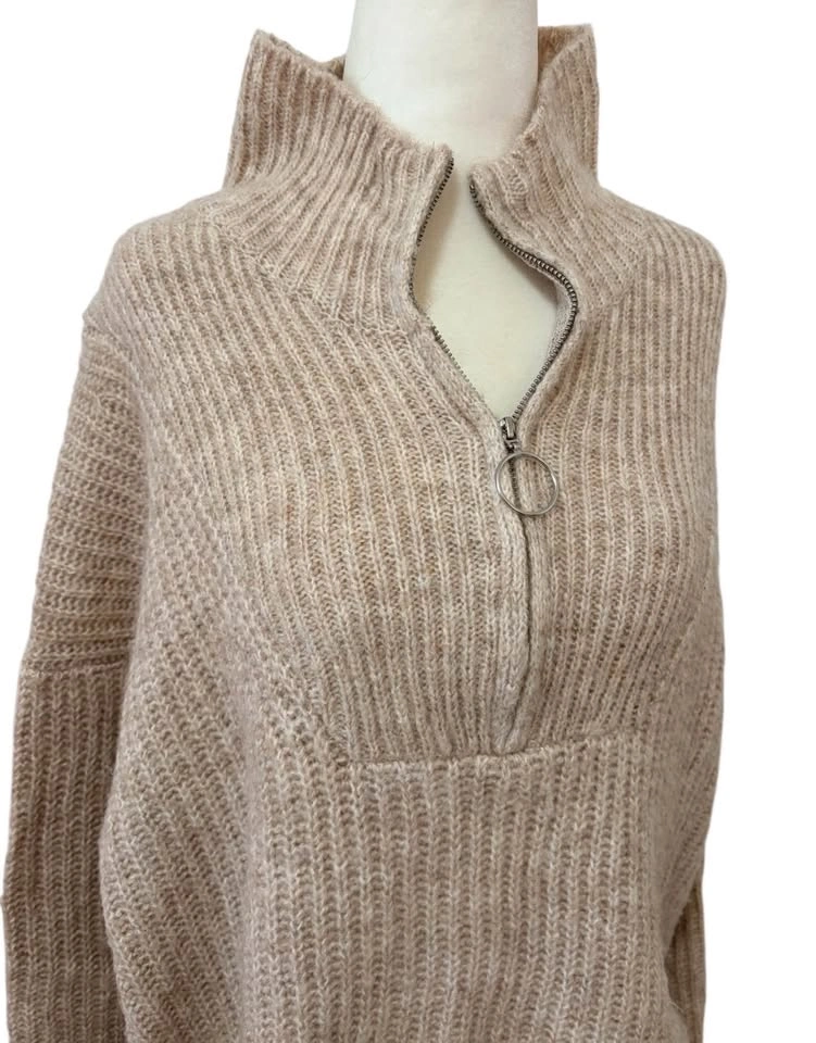 George Womens Quarter Zip Ribbed Knit Sweater Size Large Beige O - photo 3