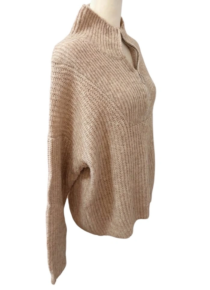 George Womens Quarter Zip Ribbed Knit Sweater Size Large Beige O - photo 4