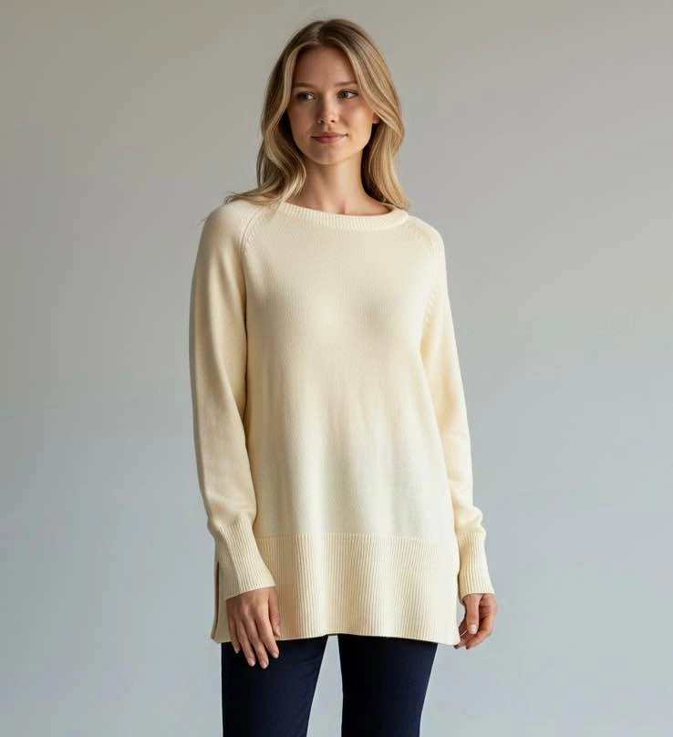 NEW Pretty Garden Cream Oversized Small Knit Crewneck Tunic Swea