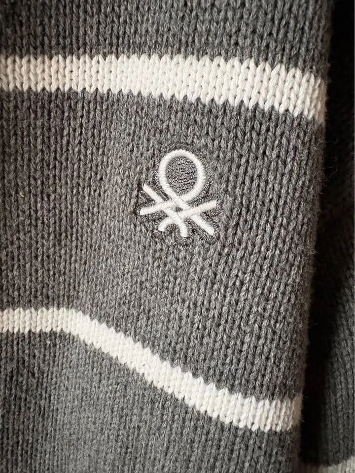 Men's Large United Colors of Benetton Gray Striped Half-Zip. - photo 3