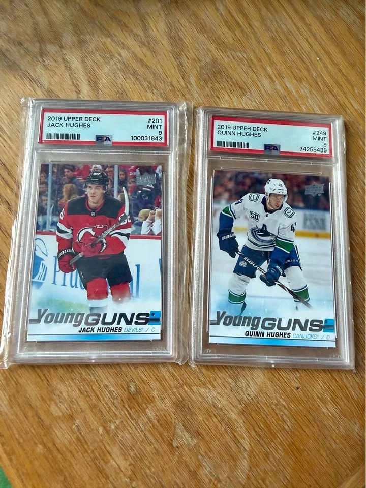 2019 Upper Deck Young Guns Jack Hughes & Quinn Hughes PSA 9 Set